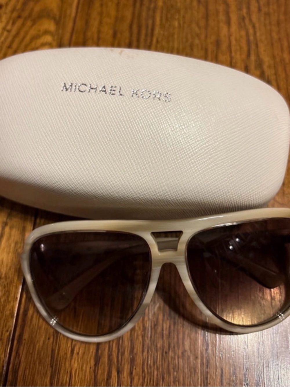 Michael Kors Cream Frame Sunglasses with Brown Gradient Lenses and White Case